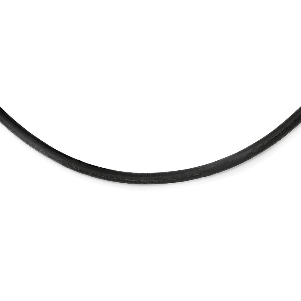 Alternate view of the 3mm Black Leather Textured Cord & Stainless Steel Clasp Necklace 20 In by The Black Bow Jewelry Co.