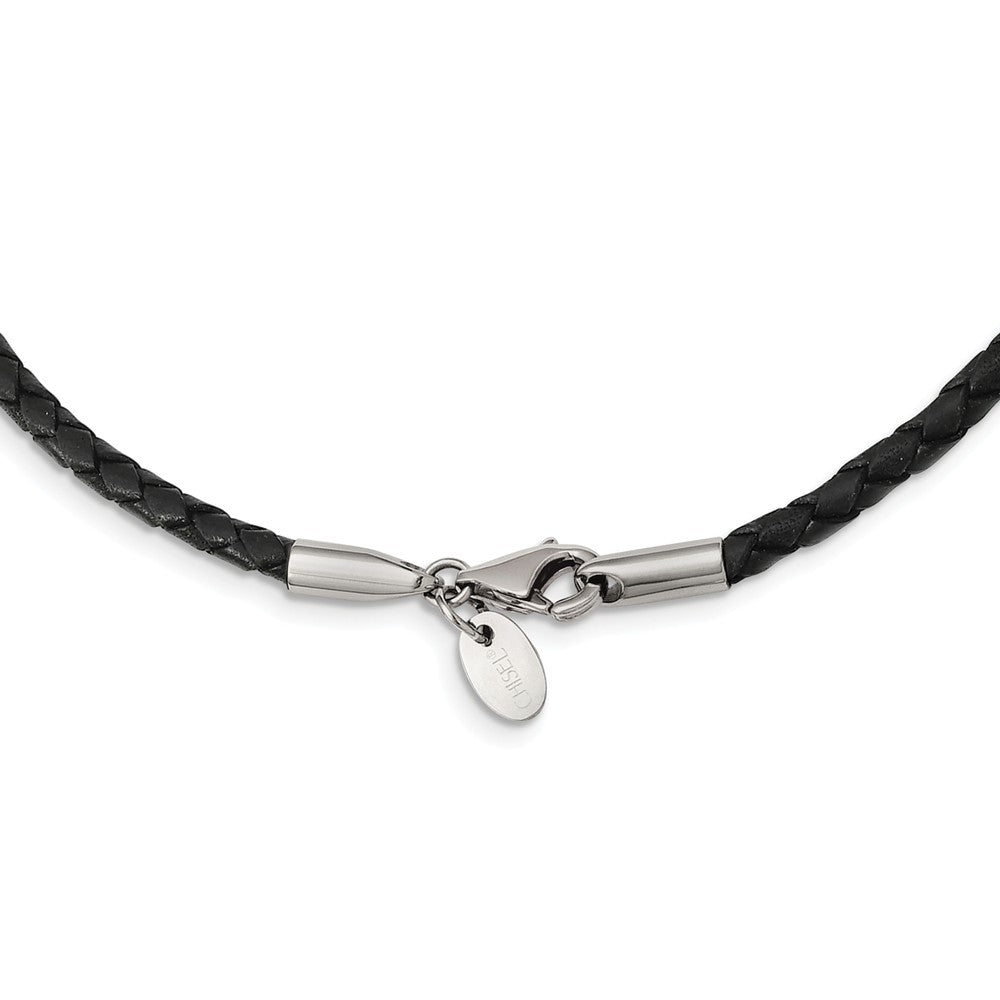 3mm Black Leather Weave Cord & Stainless Steel Clasp Necklace, 18 Inch, Item N8383-18 by The Black Bow Jewelry Co.