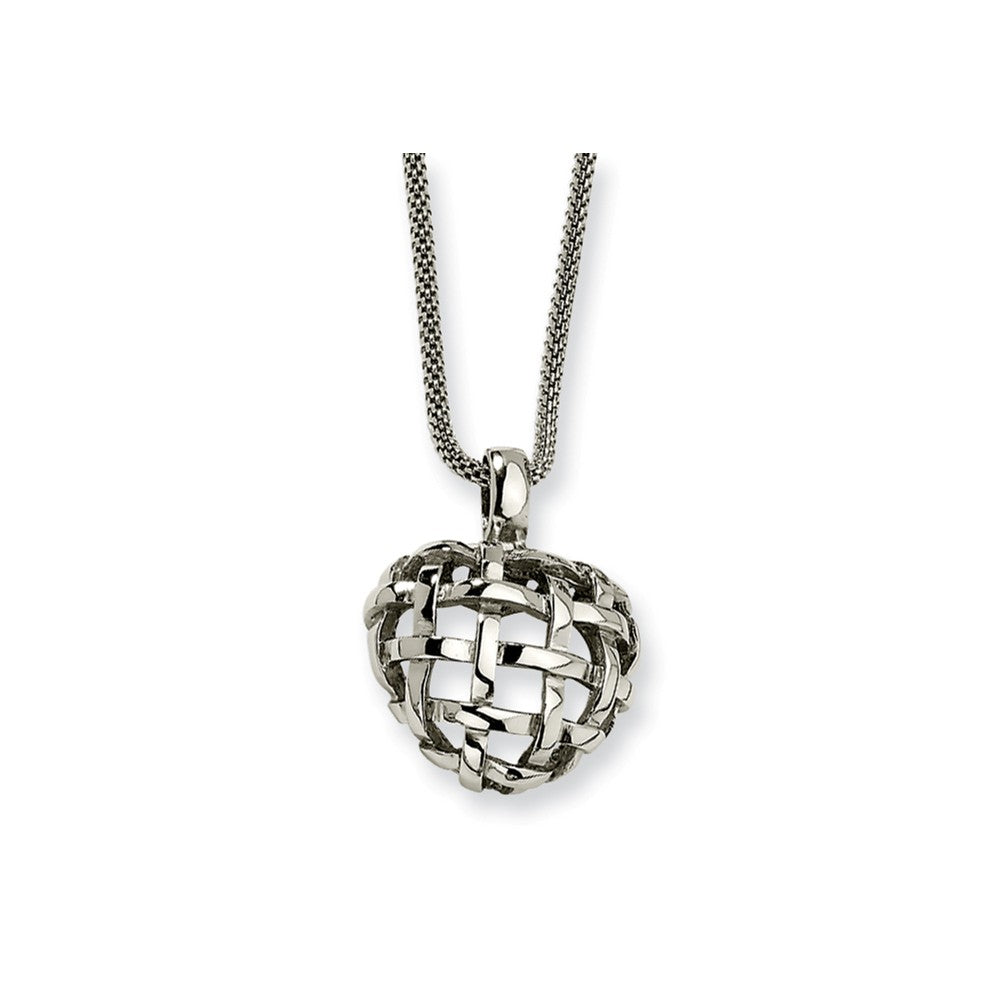 Women's Stainless Steel Woven Heart Necklace, Item N8388 by The Black Bow Jewelry Co.