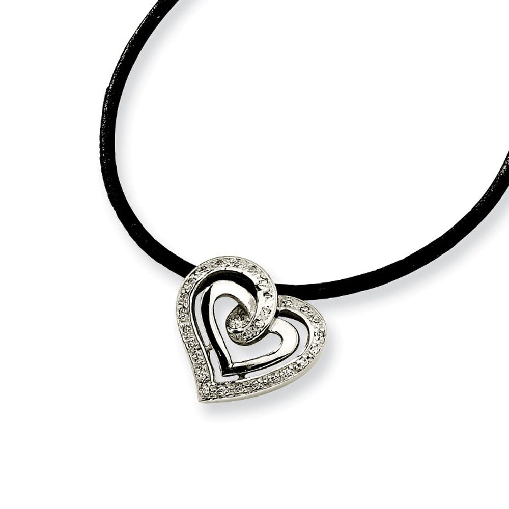 Women's Stainless Steel and Cubic Zirconia Script Heart Necklace, Item N8395 by The Black Bow Jewelry Co.