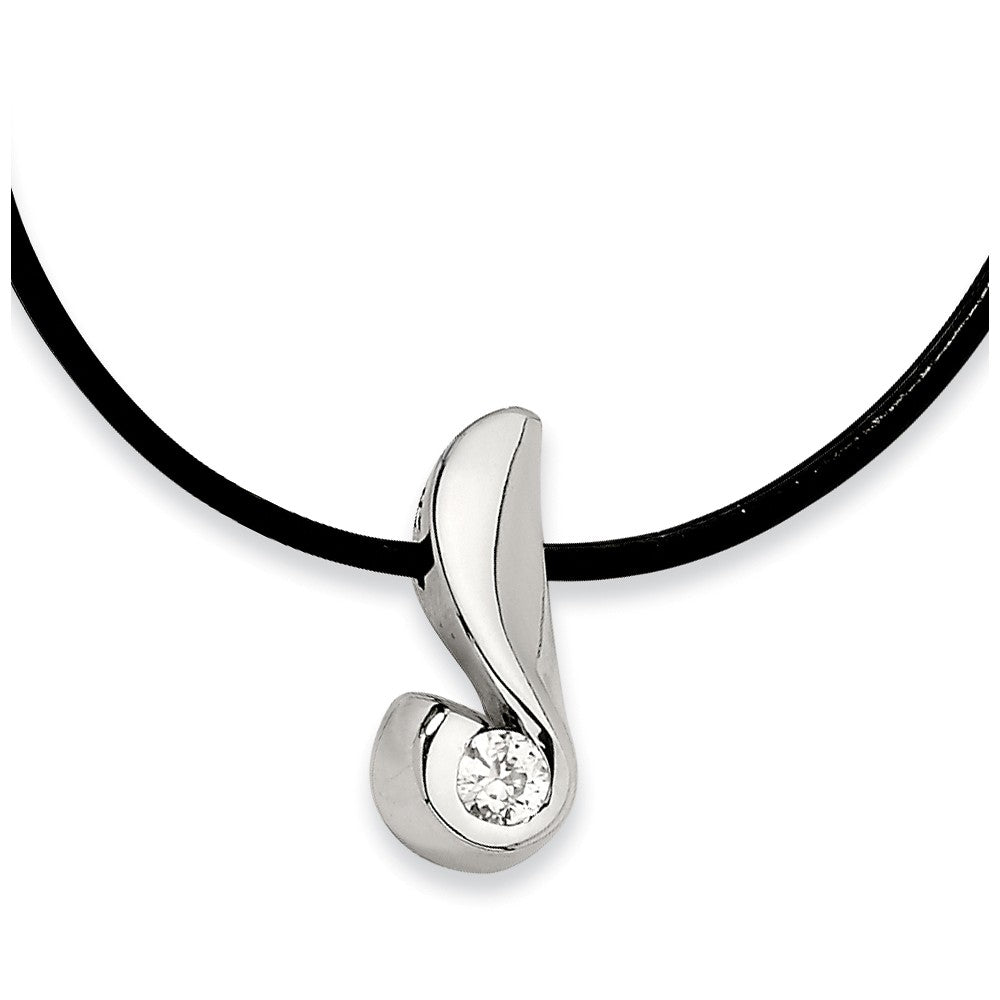 Women's Stainless Steel Embraced Gem Necklace with Cubic Zirconia, Item N8403 by The Black Bow Jewelry Co.