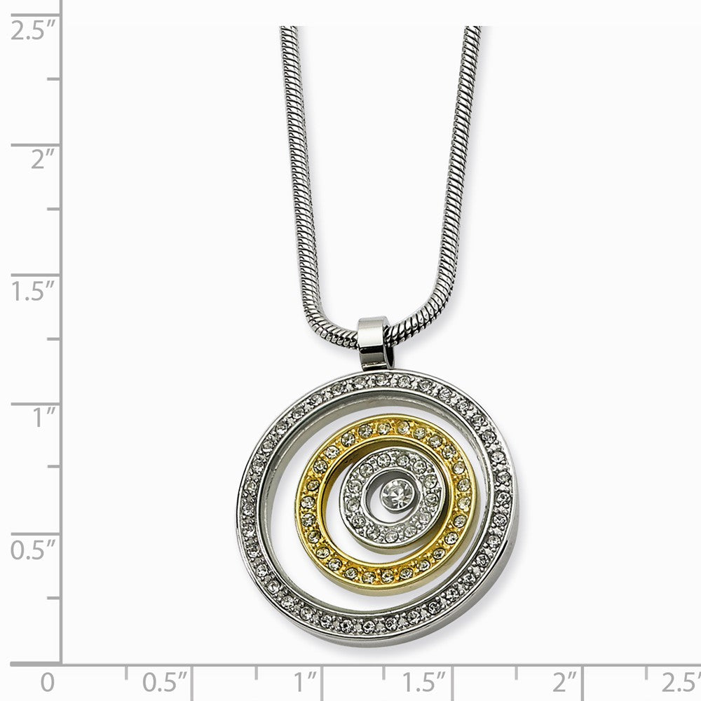 Alternate view of the Stainless Steel Floating Circle Necklace with Cubic Zirconia and Gold by The Black Bow Jewelry Co.