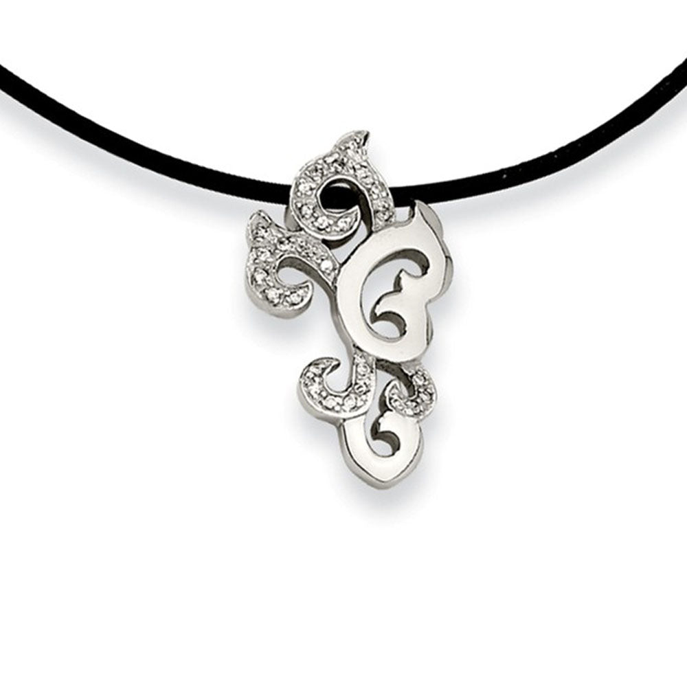 Women's Stainless Steel Swirl Necklace with Cubic Zirconia, Item N8411 by The Black Bow Jewelry Co.