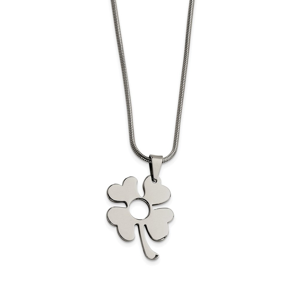 Women's Stainless Steel Polished Four Leaf Clover Necklace, Item N8413 by The Black Bow Jewelry Co.