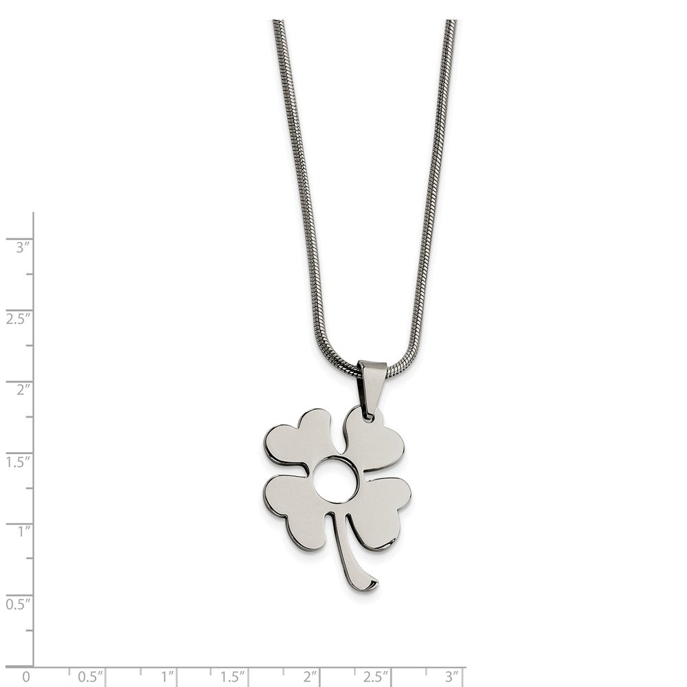 Alternate view of the Women's Stainless Steel Polished Four Leaf Clover Necklace by The Black Bow Jewelry Co.