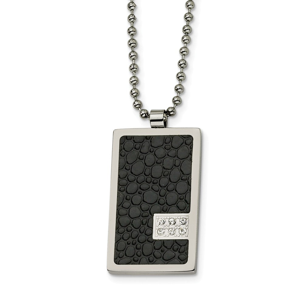 Men's Steel and Textured Textured Dog tag Necklace with Diamonds, Item N8439 by The Black Bow Jewelry Co.