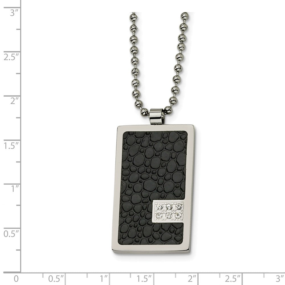 Alternate view of the Men's Steel and Textured Textured Dog tag Necklace with Diamonds by The Black Bow Jewelry Co.