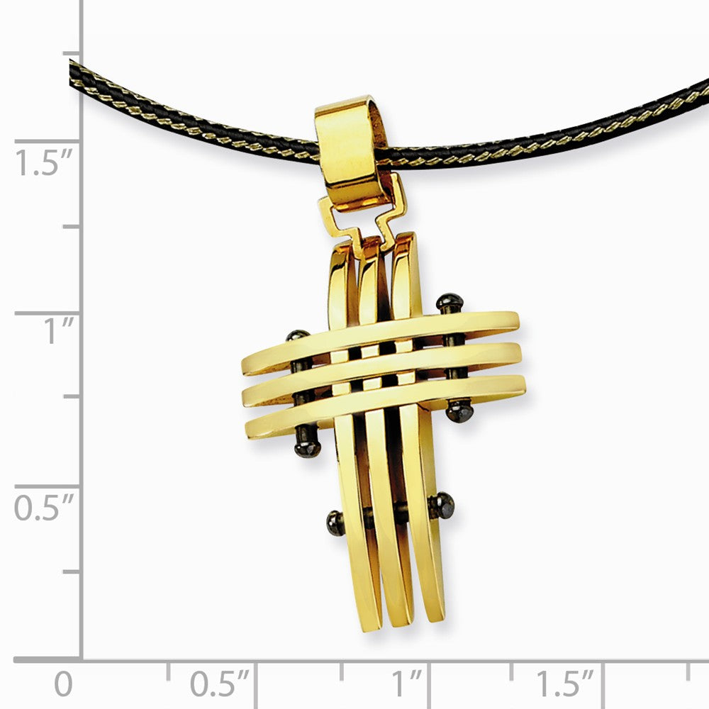 Alternate view of the Gold Tone & Black Plated Stainless Steel Grid Cross Necklace - 16 Inch by The Black Bow Jewelry Co.