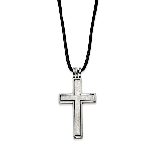 Stainless Steel and 2 Piece Leather Cord Cross Necklace - Black