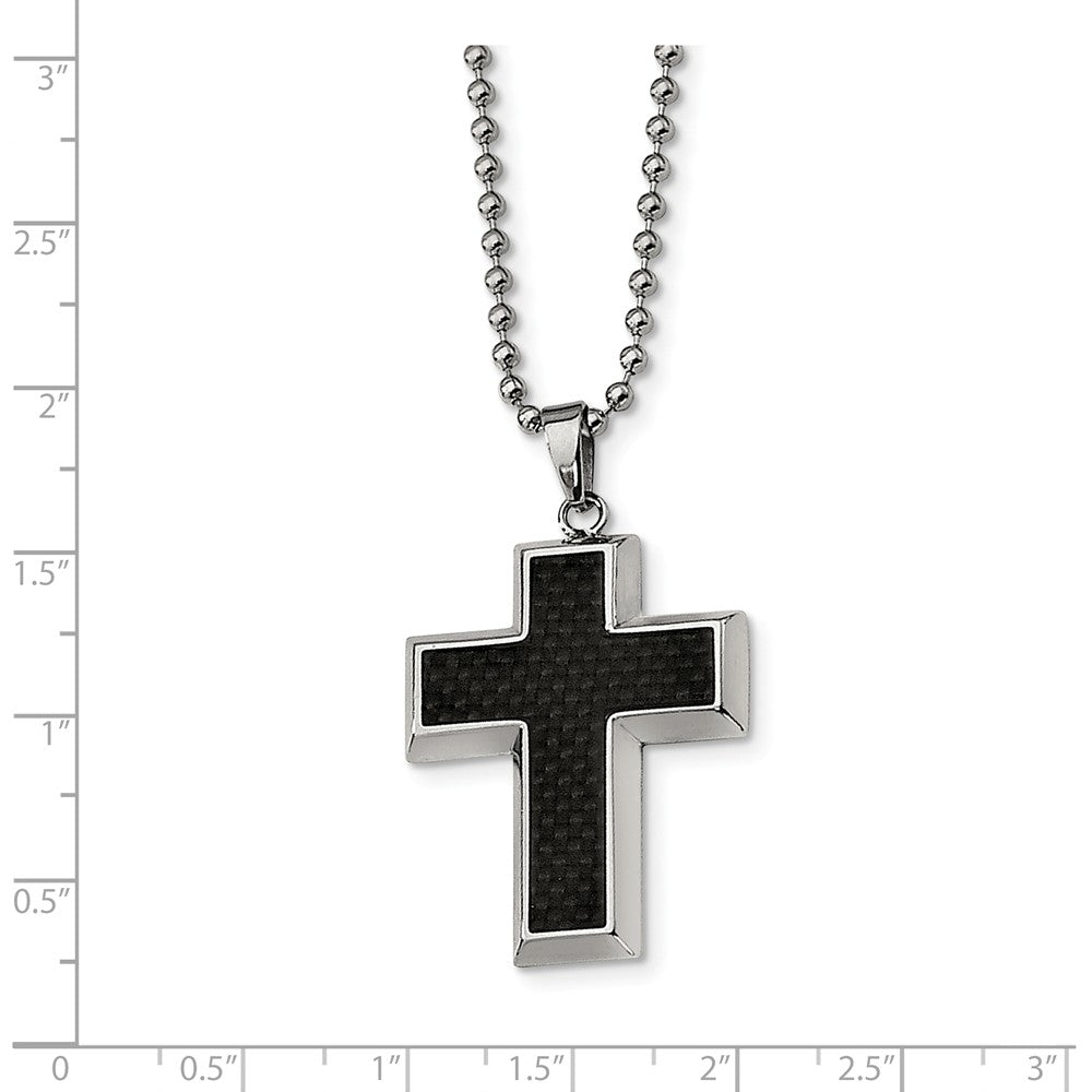 Alternate view of the Stainless Steel and Black Carbon Fiber Inlay Cross Necklace - 22 Inch by The Black Bow Jewelry Co.