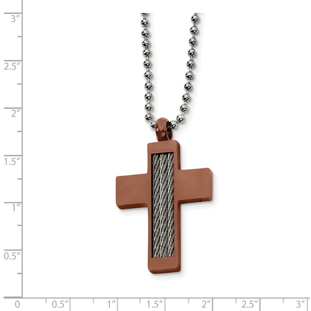 Alternate view of the Stainless Steel and Cognac Accent Cross Necklace by The Black Bow Jewelry Co.