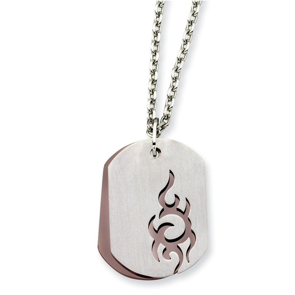 Men's Stainless Steel and Cognac Accent Tribal Dog Tag Necklace, Item N8503 by The Black Bow Jewelry Co.