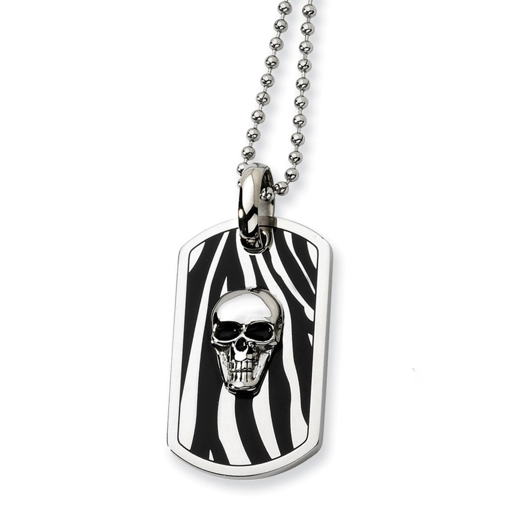 Men's Stainless Steel Enameled Skull Dog Tag Necklace, Item N8515 by The Black Bow Jewelry Co.
