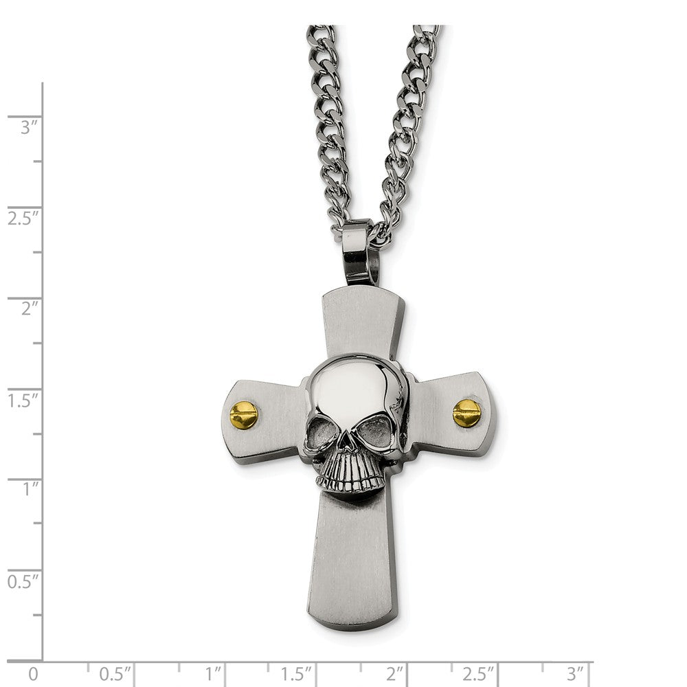 Alternate view of the Men's Stainless Steel Skull on Cross Necklace by The Black Bow Jewelry Co.