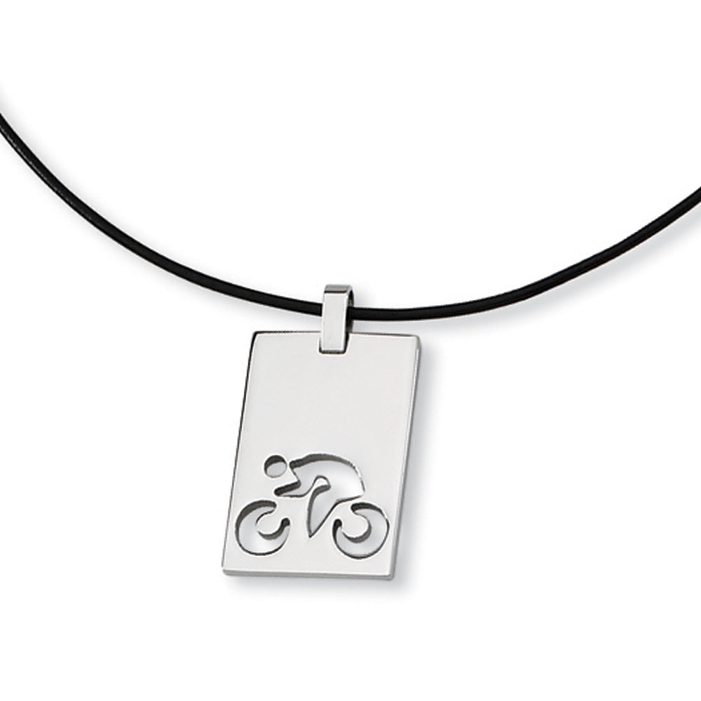 Stainless Steel Cyclist and Bike Necklace, Item N8540 by The Black Bow Jewelry Co.
