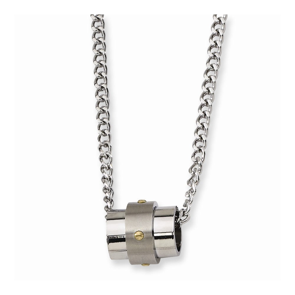 Stainless Steel and Gold Tone Accent Barrel Necklace, Item N8544 by The Black Bow Jewelry Co.