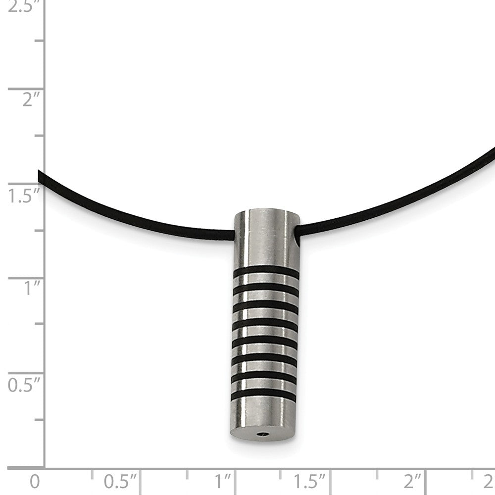 Alternate view of the Stainless Steel and Black Rubber Cylinder Necklace by The Black Bow Jewelry Co.