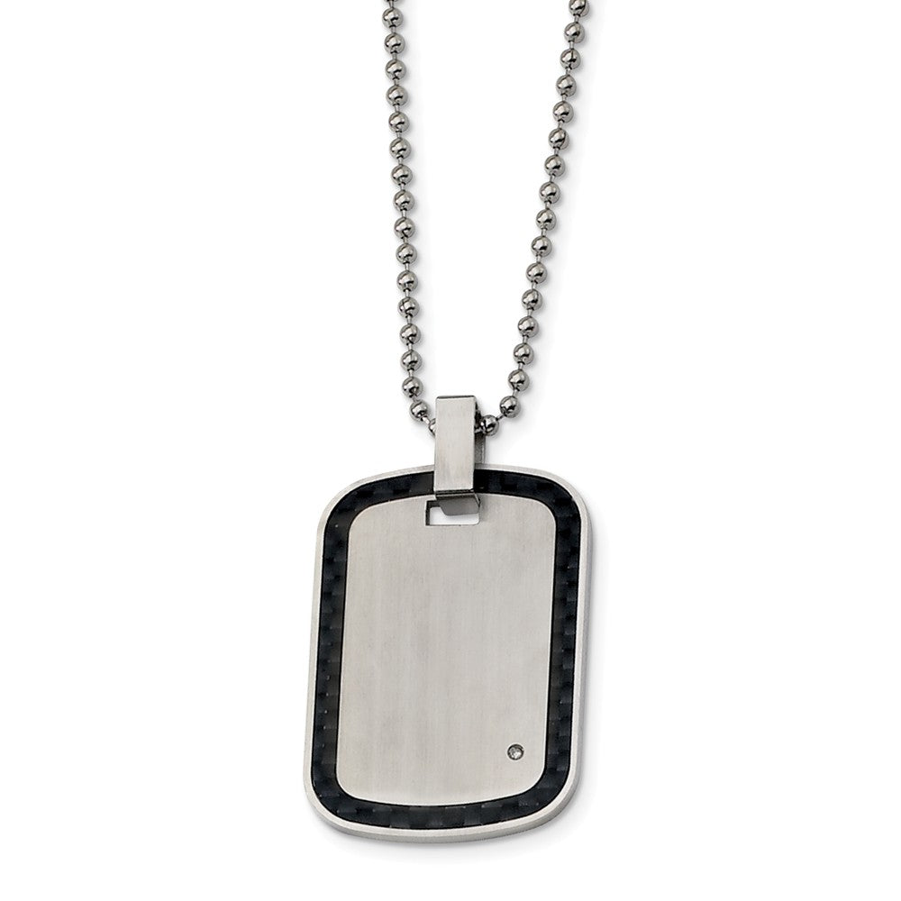 Stainless Steel, Carbon Fiber and Diamond Accent Dog Tag Necklace, Item N8556 by The Black Bow Jewelry Co.