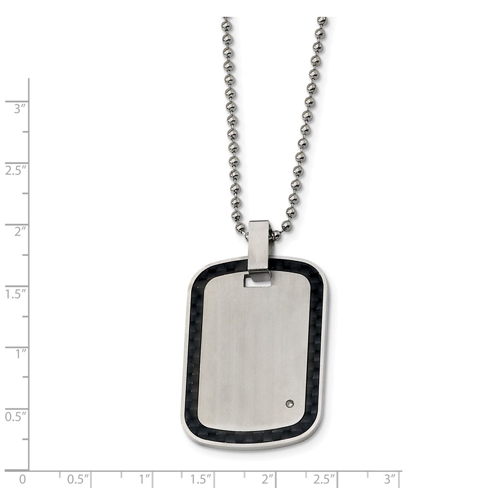Alternate view of the Stainless Steel, Carbon Fiber and Diamond Accent Dog Tag Necklace by The Black Bow Jewelry Co.