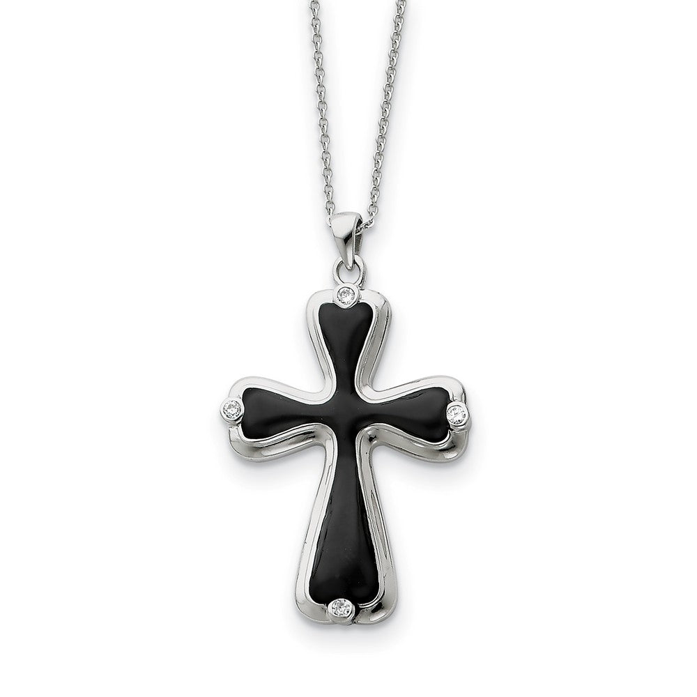 Sterling Silver, Black Enamel & CZ My Refuge Cross Necklace, 18 Inch, Item N8587 by The Black Bow Jewelry Co.