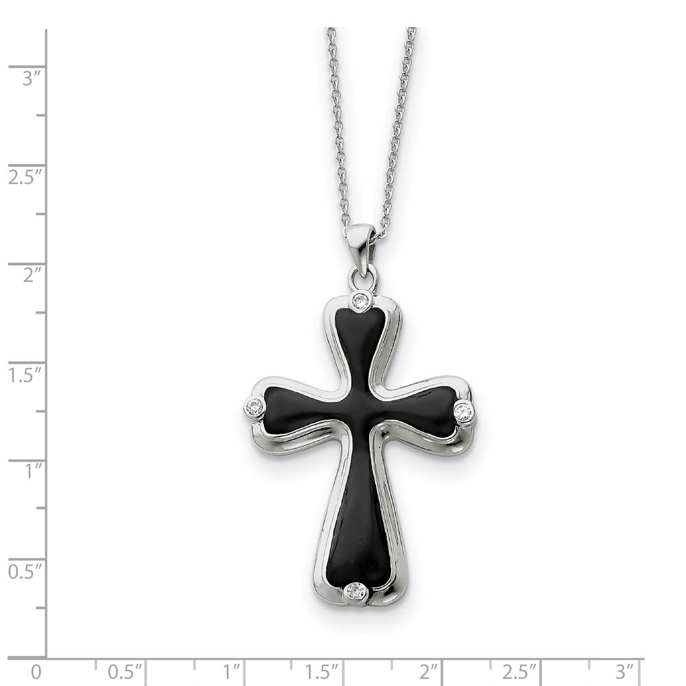 Alternate view of the Sterling Silver, Black Enamel & CZ My Refuge Cross Necklace, 18 Inch by The Black Bow Jewelry Co.