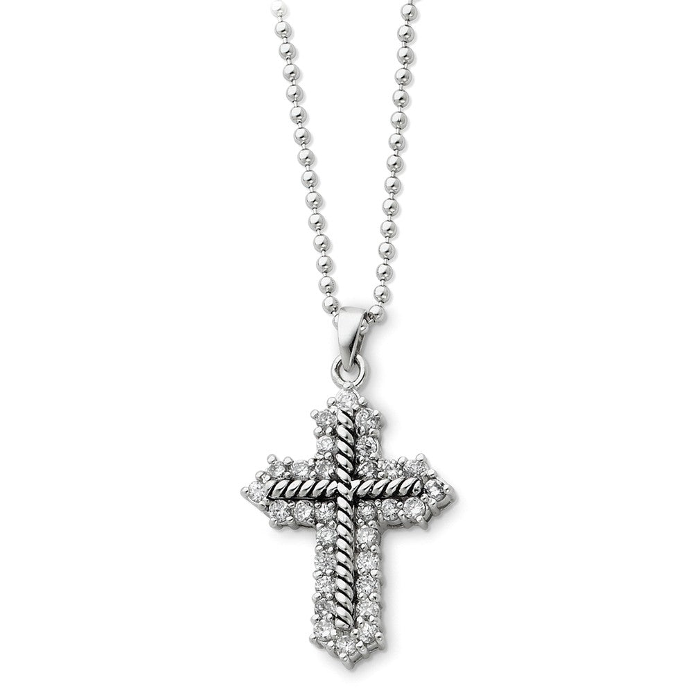 Rhodium Sterling Silver & CZ Eternal Perspective Cross Necklace, 18in, Item N8591 by The Black Bow Jewelry Co.