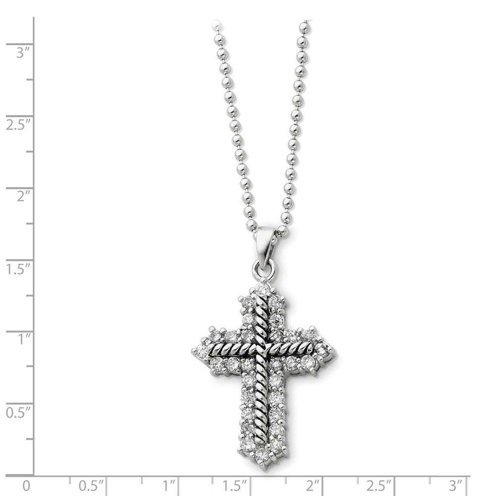 Alternate view of the Rhodium Sterling Silver & CZ Eternal Perspective Cross Necklace, 18in by The Black Bow Jewelry Co.