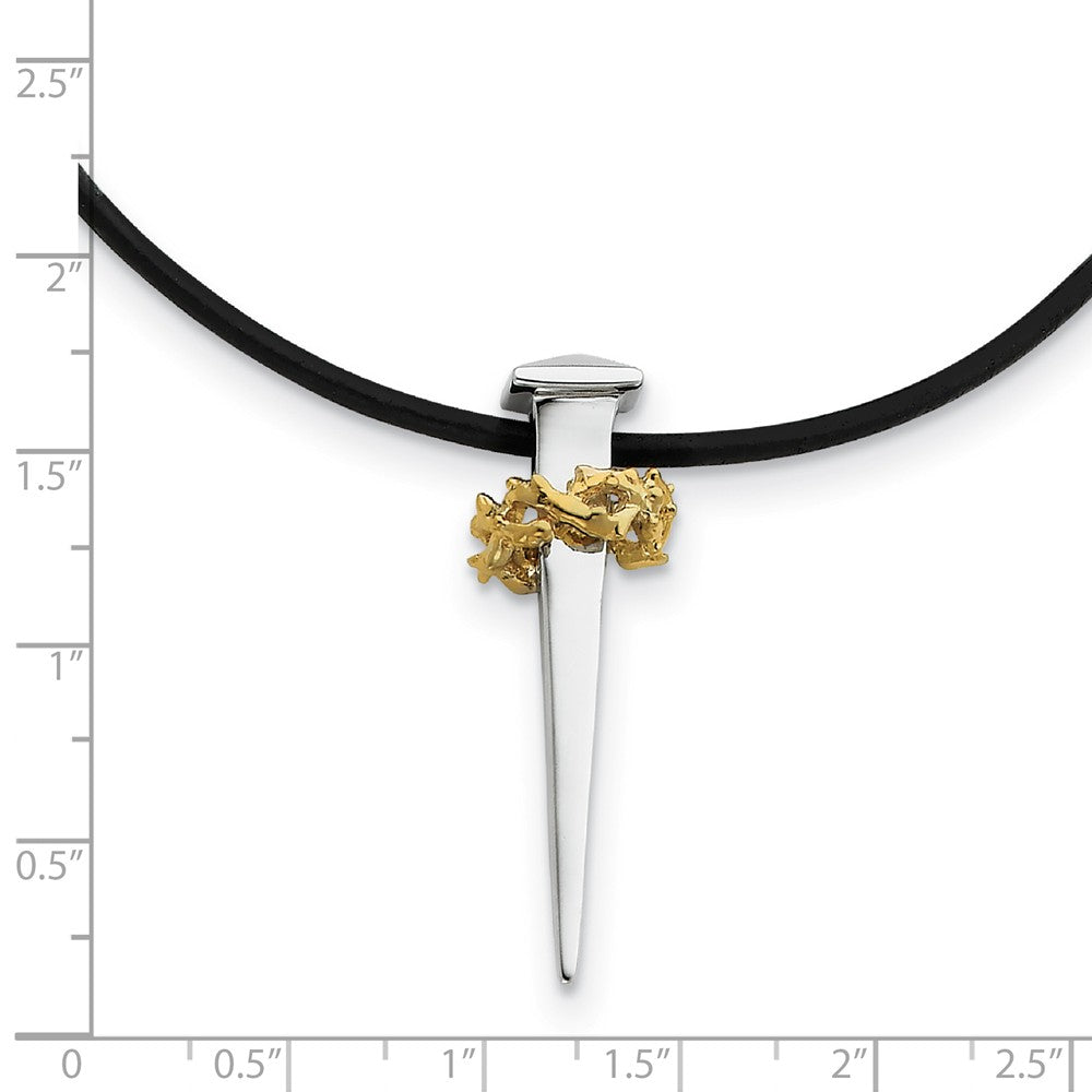 Alternate view of the Rhodium/Gold Tone Plated Sterling Silver No Greater Love Nail Necklace by The Black Bow Jewelry Co.