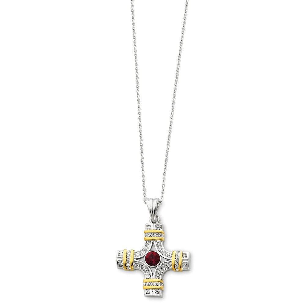Wisdom CZ Cross Necklace in Gold Tone & Rhodium Plated Silver, Item N8600 by The Black Bow Jewelry Co.