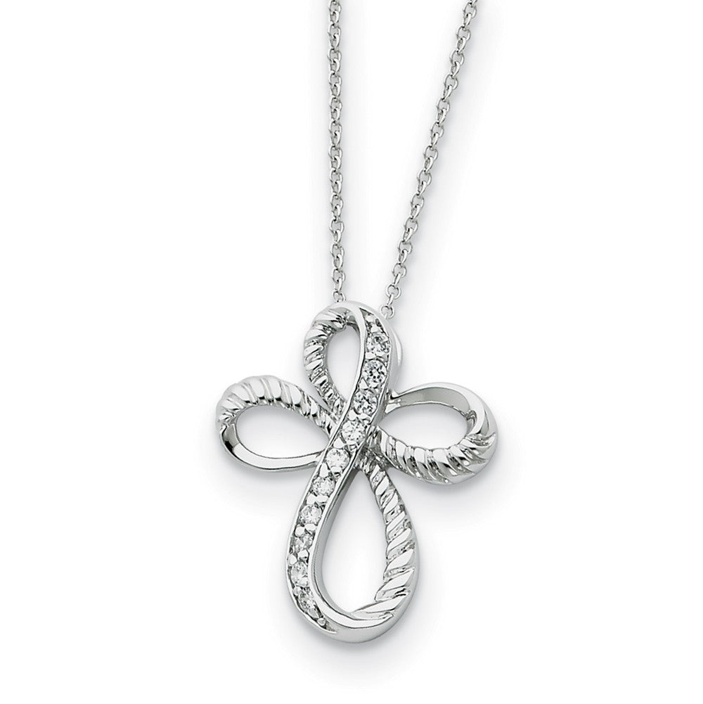 Rhodium Plated Sterling Silver & CZ Endless Hope Cross Necklace, 18in, Item N8604 by The Black Bow Jewelry Co.