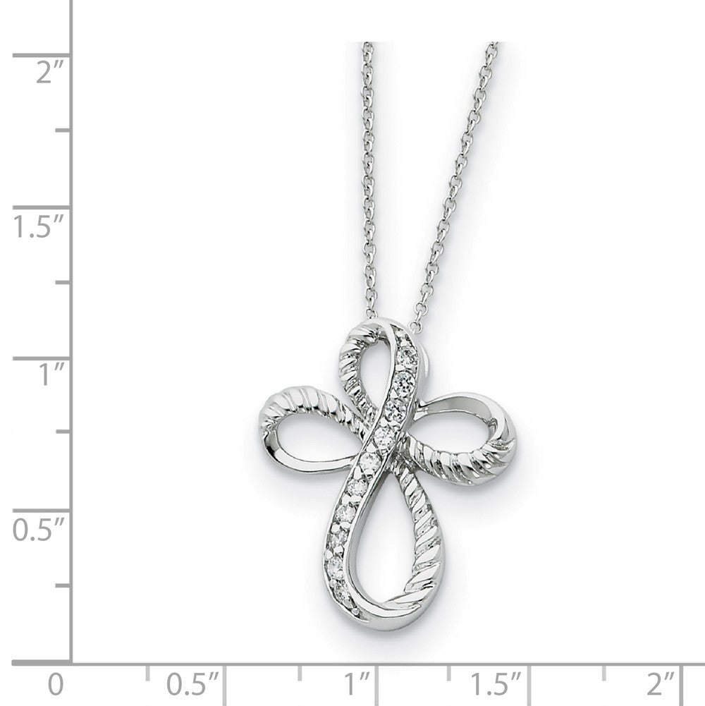 Alternate view of the Rhodium Plated Sterling Silver & CZ Endless Hope Cross Necklace, 18in by The Black Bow Jewelry Co.
