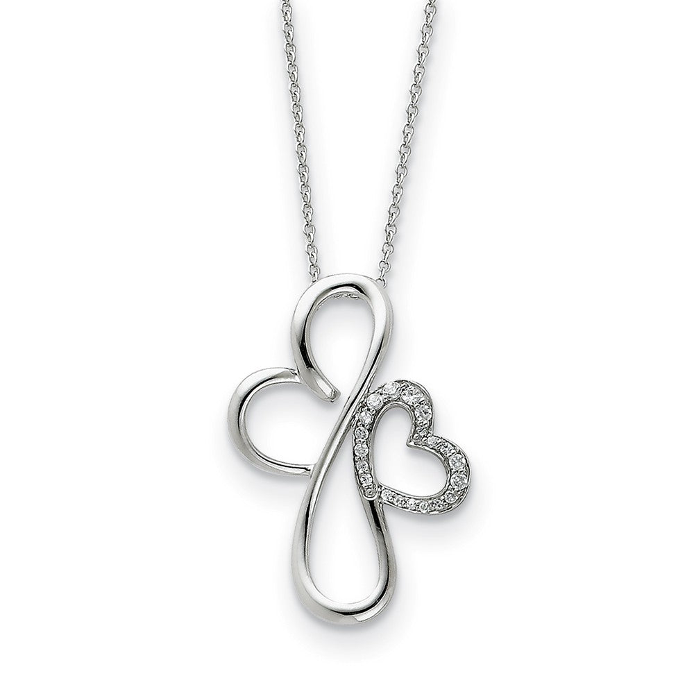 Sterling Silver & CZ Everlasting Love, Heart Cross Necklace, 18 Inch, Item N8611 by The Black Bow Jewelry Co.