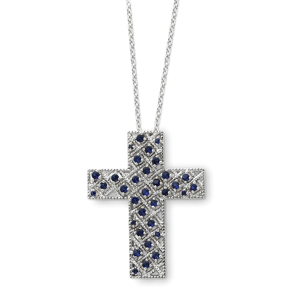 Sterling Silver September CZ Birthstone Cross Necklace, 18 Inch, Item N8621 by The Black Bow Jewelry Co.