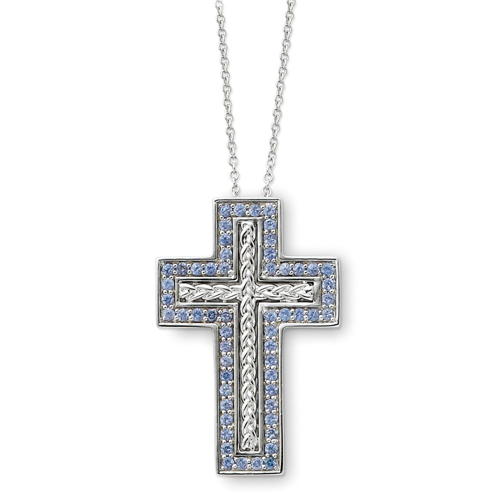 Sterling Silver December CZ Birthstone Cross Necklace, 18 Inch, Item N8624 by The Black Bow Jewelry Co.