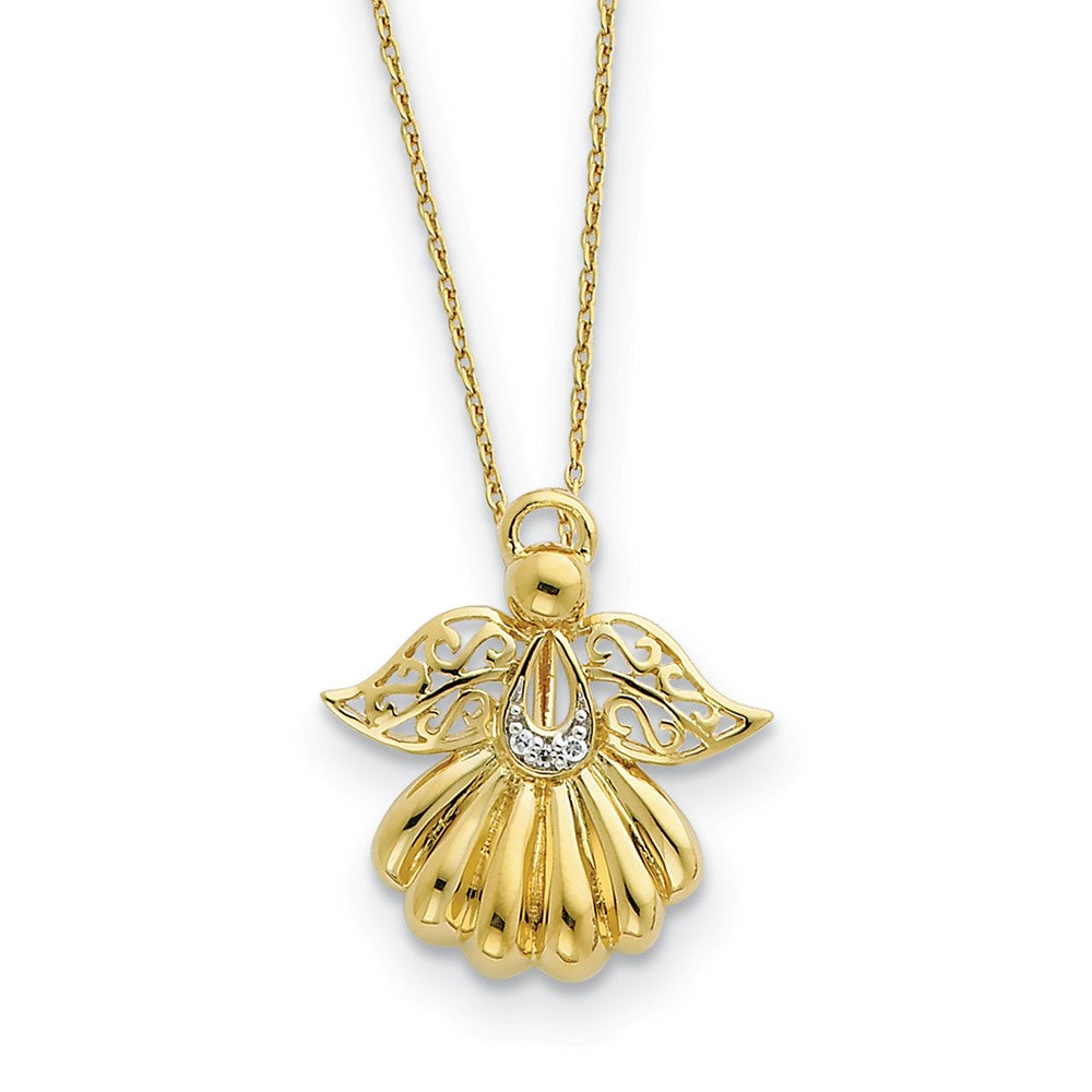 Gold Tone Plated Sterling Silver & CZ Angel of Remembrance Necklace, Item N8635 by The Black Bow Jewelry Co.