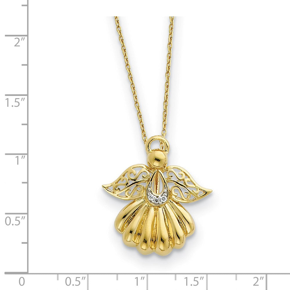 Alternate view of the Gold Tone Plated Sterling Silver & CZ Angel of Remembrance Necklace by The Black Bow Jewelry Co.