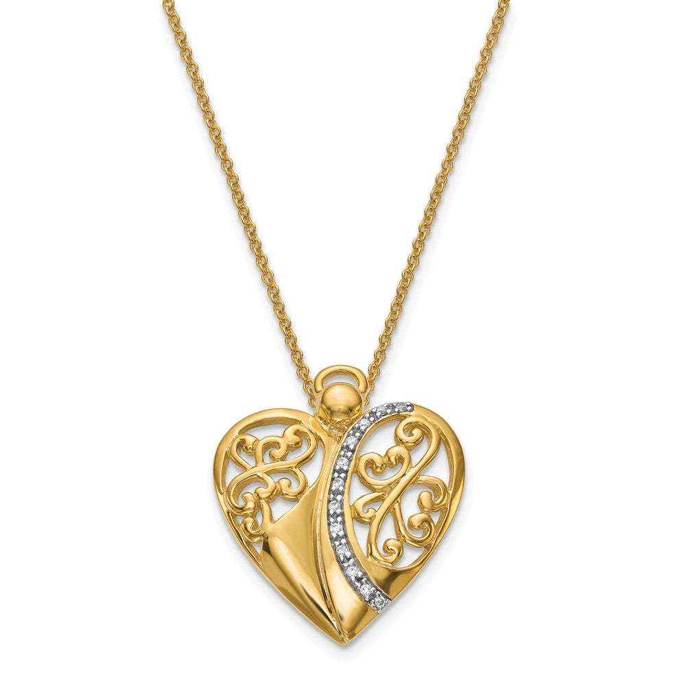 Gold Tone Plated Sterling Silver & CZ Angel of Love Necklace, 18 Inch, Item N8637 by The Black Bow Jewelry Co.