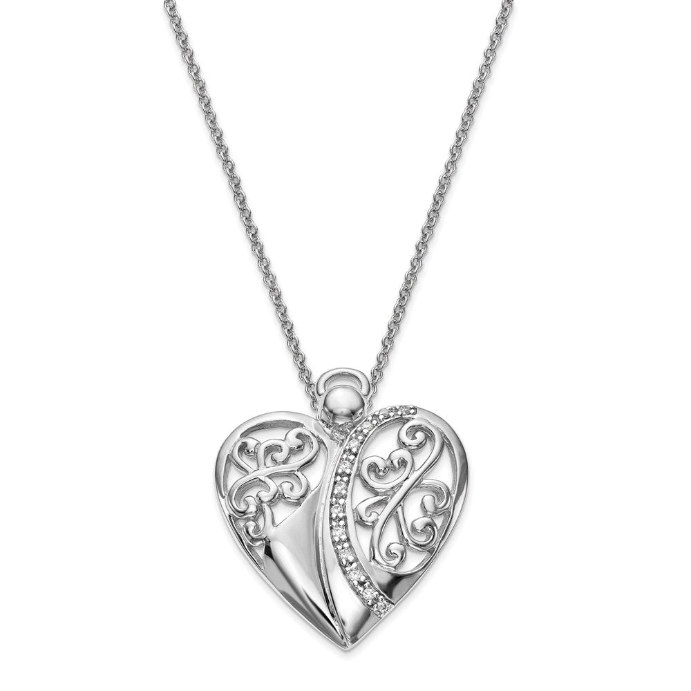 Rhodium Plated Sterling Silver & CZ Angel of Love Necklace, 18 Inch, Item N8638 by The Black Bow Jewelry Co.