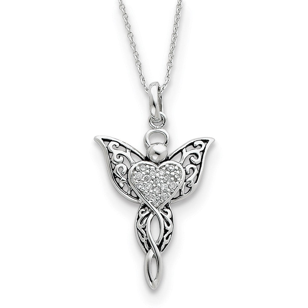 Rhodium Plated Sterling Silver & CZ Angel of Blessing Necklace, 18in, Item N8642 by The Black Bow Jewelry Co.