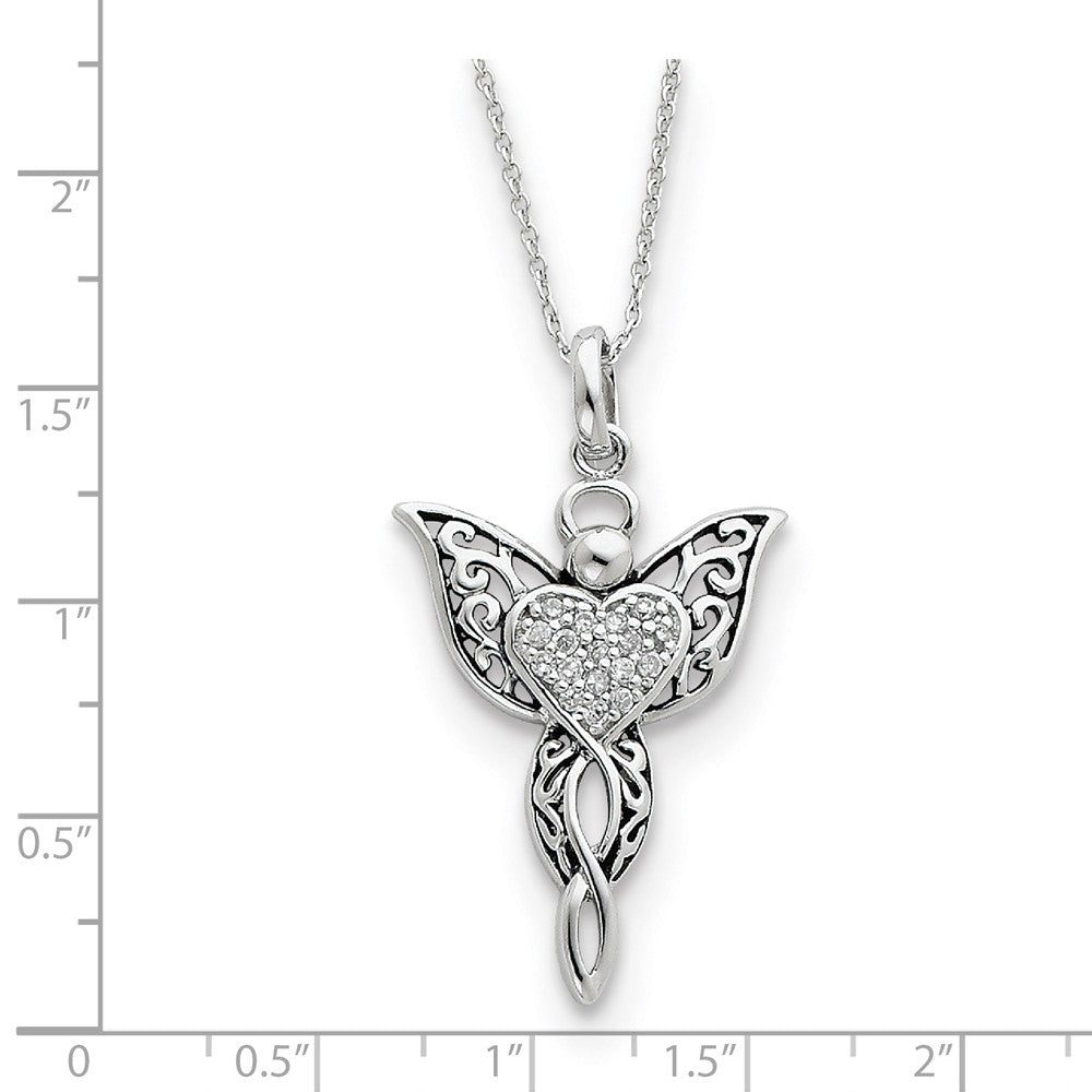 Alternate view of the Rhodium Plated Sterling Silver & CZ Angel of Blessing Necklace, 18in by The Black Bow Jewelry Co.