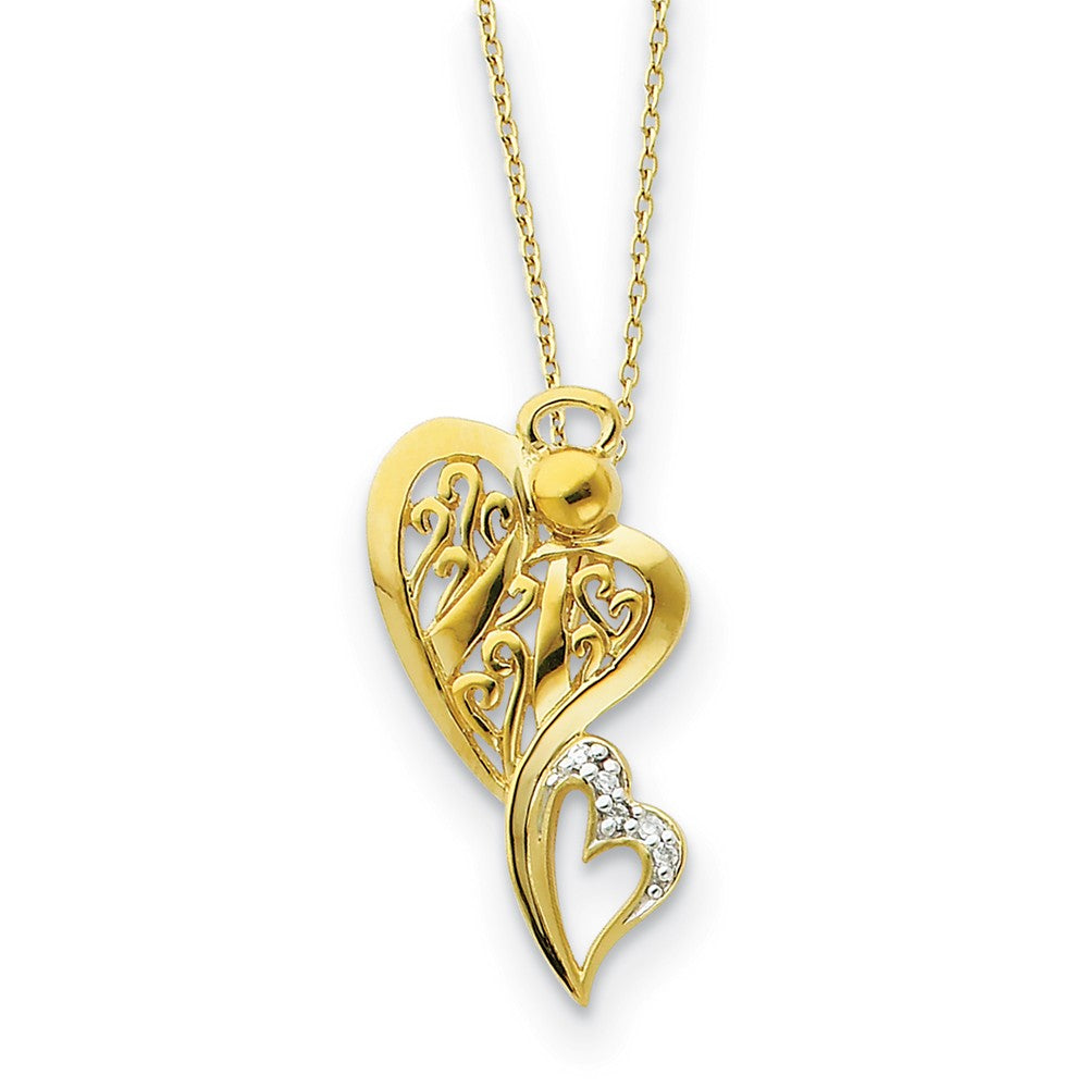 Angel of Protection Gold Plated Heart Necklace with Cubic Zirconia, Item N8645 by The Black Bow Jewelry Co.