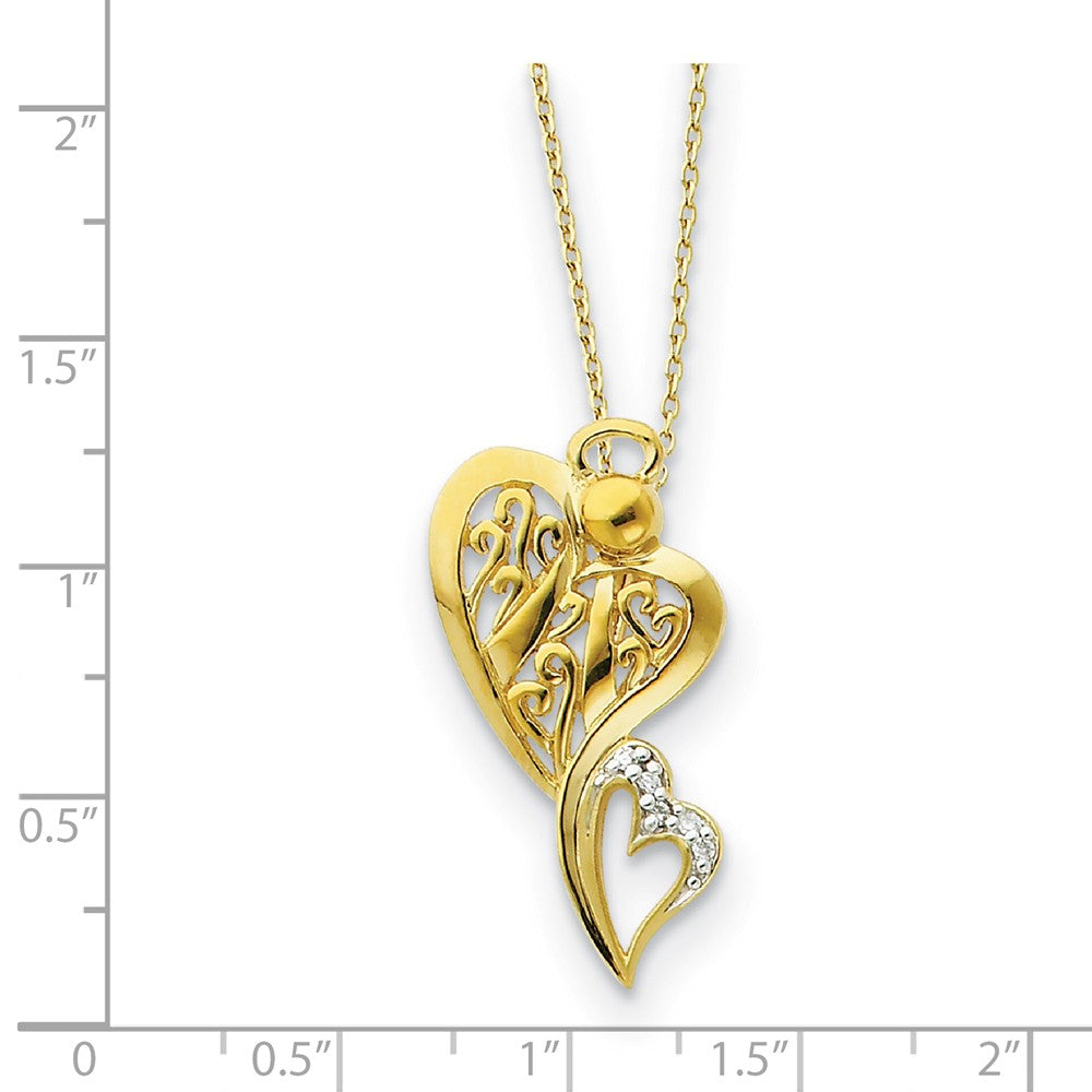 Alternate view of the Angel of Protection Gold Plated Heart Necklace with Cubic Zirconia by The Black Bow Jewelry Co.