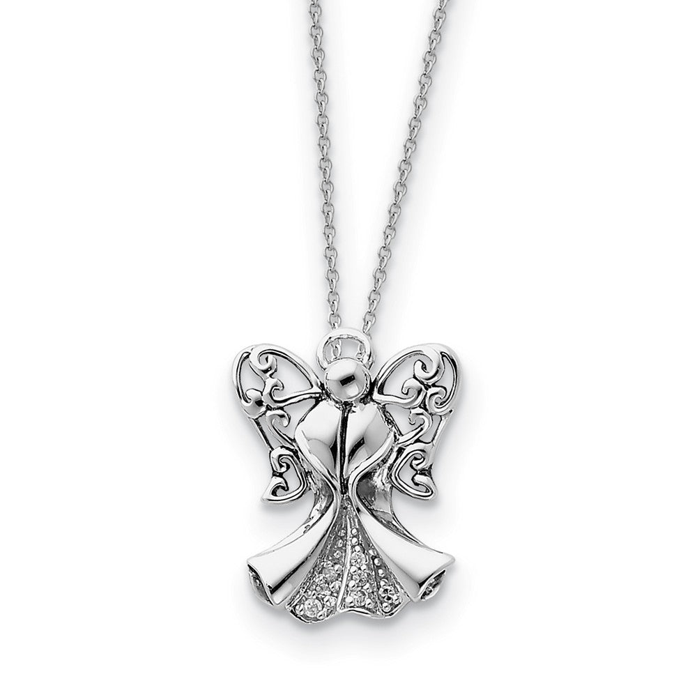 Rhodium Plated Sterling Silver & CZ Angel of Strength Necklace, 18in, Item N8648 by The Black Bow Jewelry Co.