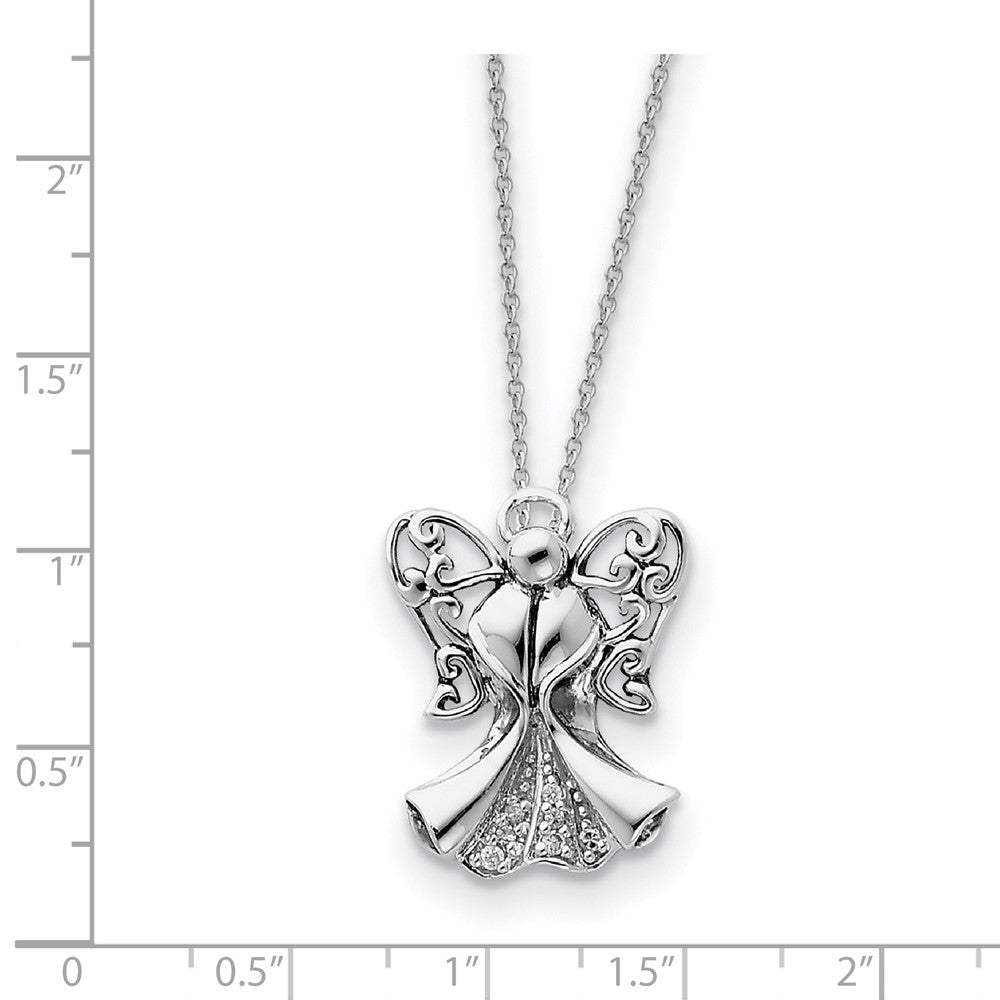 Alternate view of the Rhodium Plated Sterling Silver & CZ Angel of Strength Necklace, 18in by The Black Bow Jewelry Co.