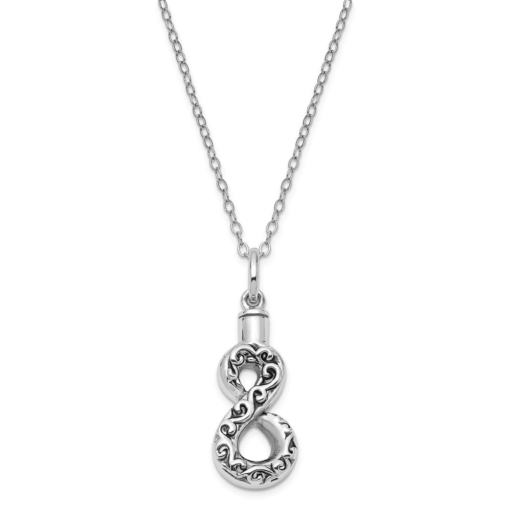 Rhodium Sterling Silver Antiqued Infinity Ash Holder Necklace, 18 Inch, Item N8653 by The Black Bow Jewelry Co.