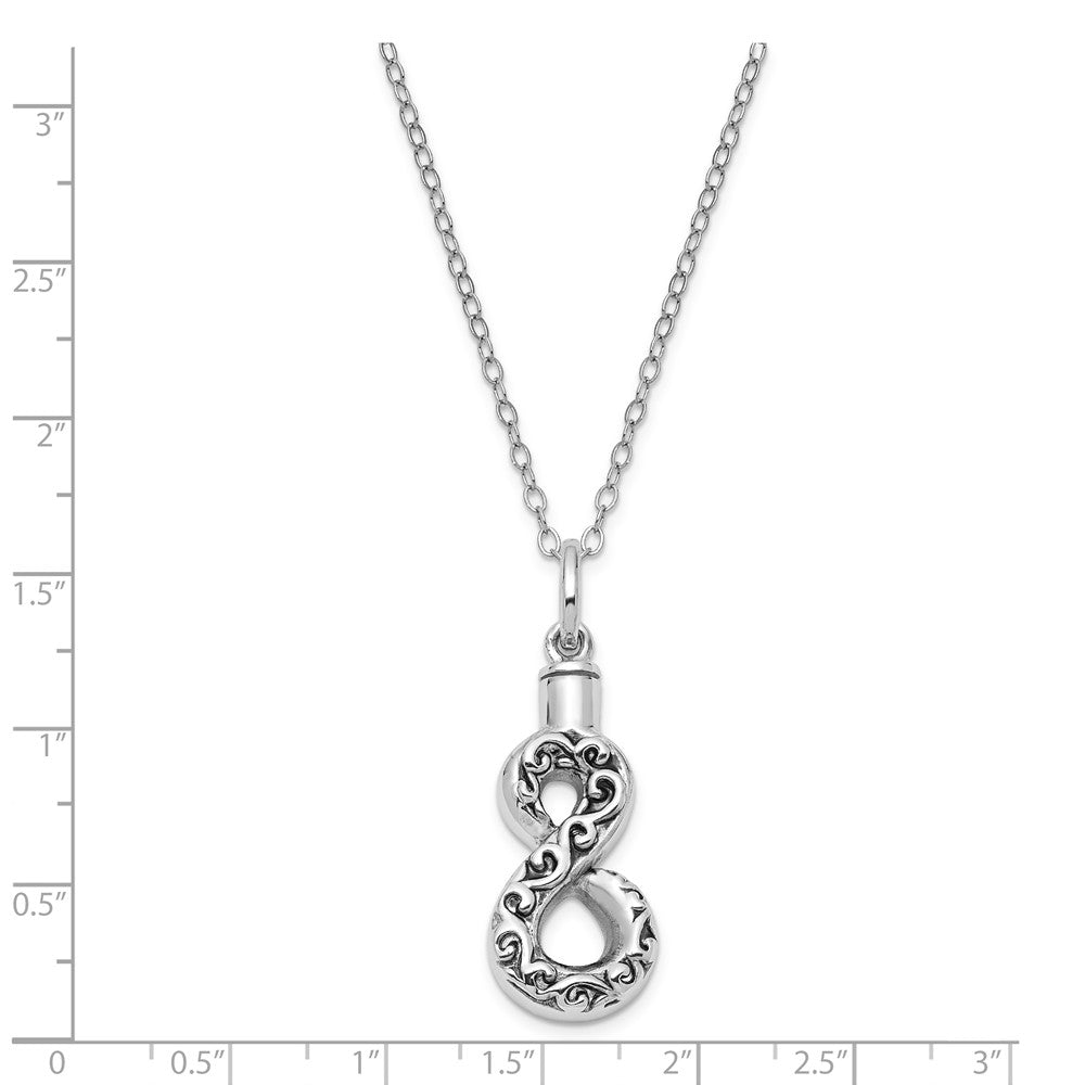 Alternate view of the Rhodium Sterling Silver Antiqued Infinity Ash Holder Necklace, 18 Inch by The Black Bow Jewelry Co.