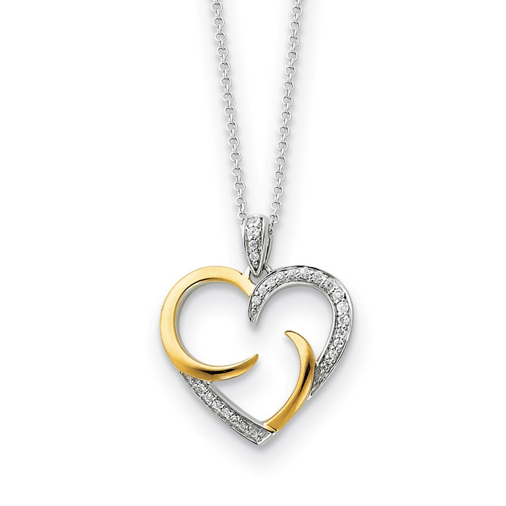 Rhodium & Gold Tone Plated Silver & CZ The Arms of Love Heart Necklace, Item N8675 by The Black Bow Jewelry Co.