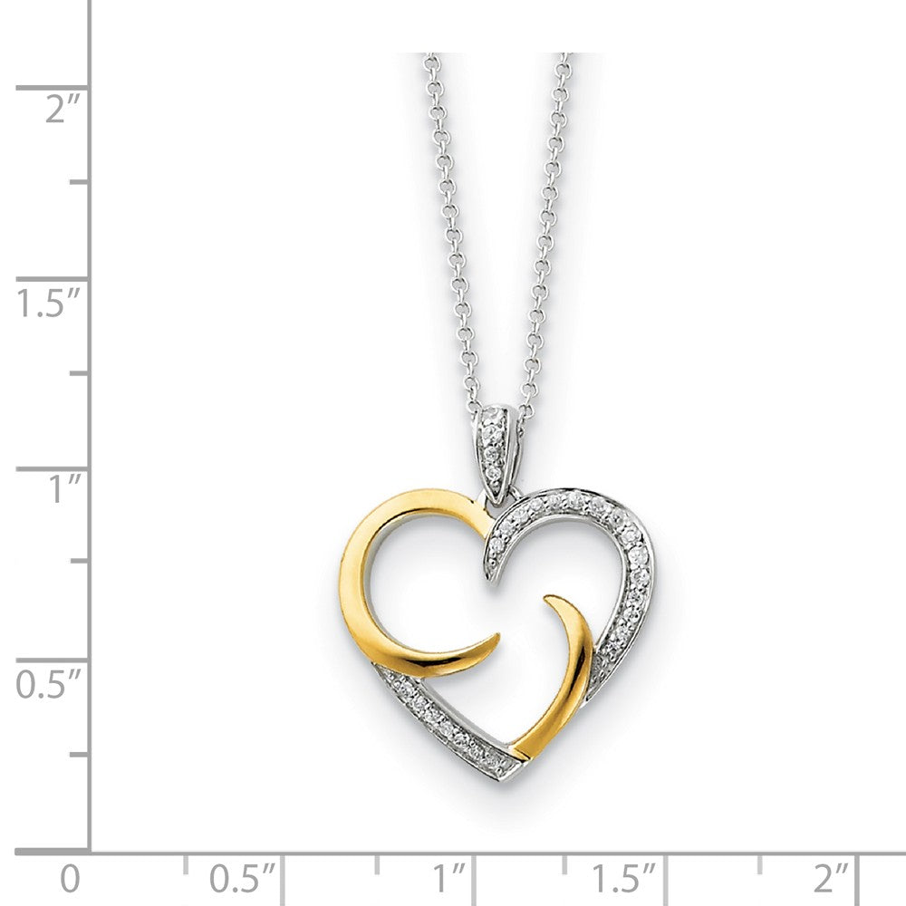 Alternate view of the Rhodium & Gold Tone Plated Silver & CZ The Arms of Love Heart Necklace by The Black Bow Jewelry Co.