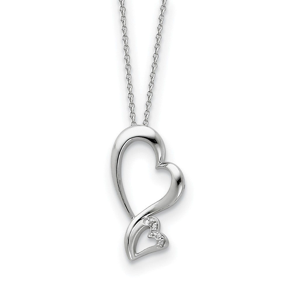 Rhodium Plated Sterling Silver & CZ Protected Heart Necklace, 18 Inch, Item N8682 by The Black Bow Jewelry Co.