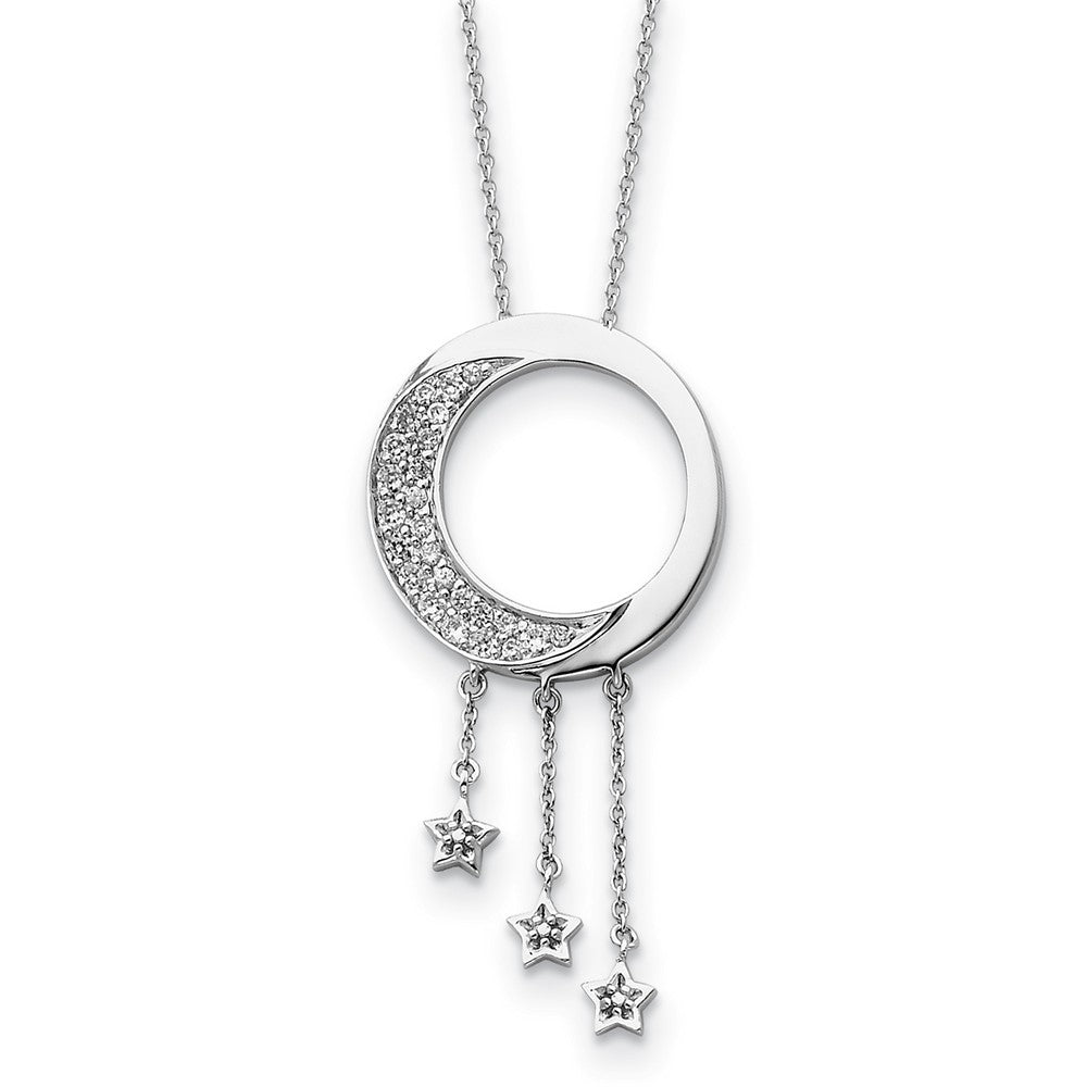Rhodium Plated Sterling Silver & CZ Moon and Stars Necklace, 18 Inch, Item N8684 by The Black Bow Jewelry Co.